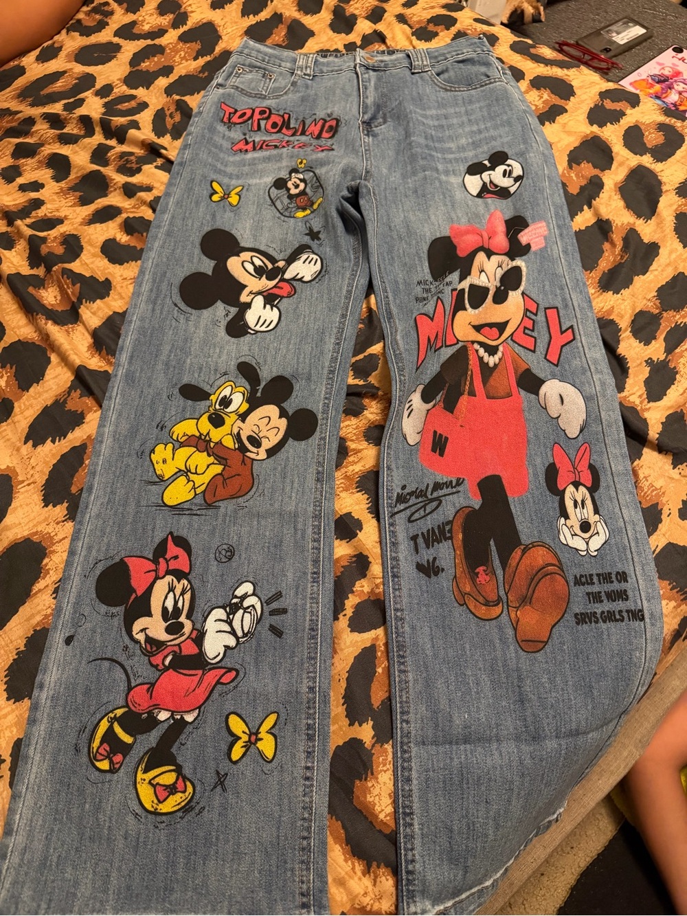 Mickey Mouse Graphic Wide-Leg Women Jeans - Blue